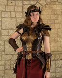 Morgana leather armour set brown/golden floral pattern
